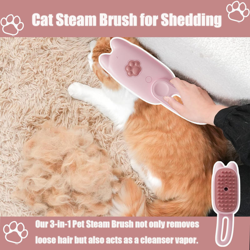 Cat Steam Brush for Shedding, 3 in 1 Water Cat Cleaning Brush, Pet Hair Brushes for Shedding, Massage, Grooming, Cleaning, Steamy Pet Brushes for Cats, Dogs (Pink) Pink - PawsPlanet Australia