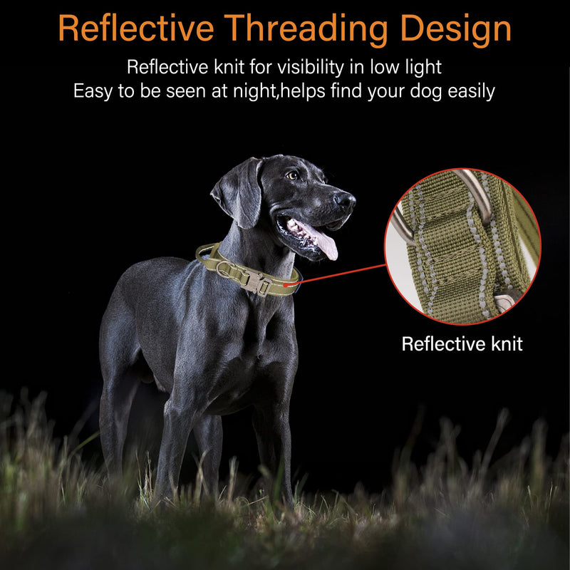 KCUCOP Tactical Dog Collar, Heavy Duty Dog Collar with Handle and Metal Buckle, Military Thick Dog Collars for Medium and Large Dogs(Green-Reflective Set-L, 1 Patch) SET Reflective GREEN L - PawsPlanet Australia