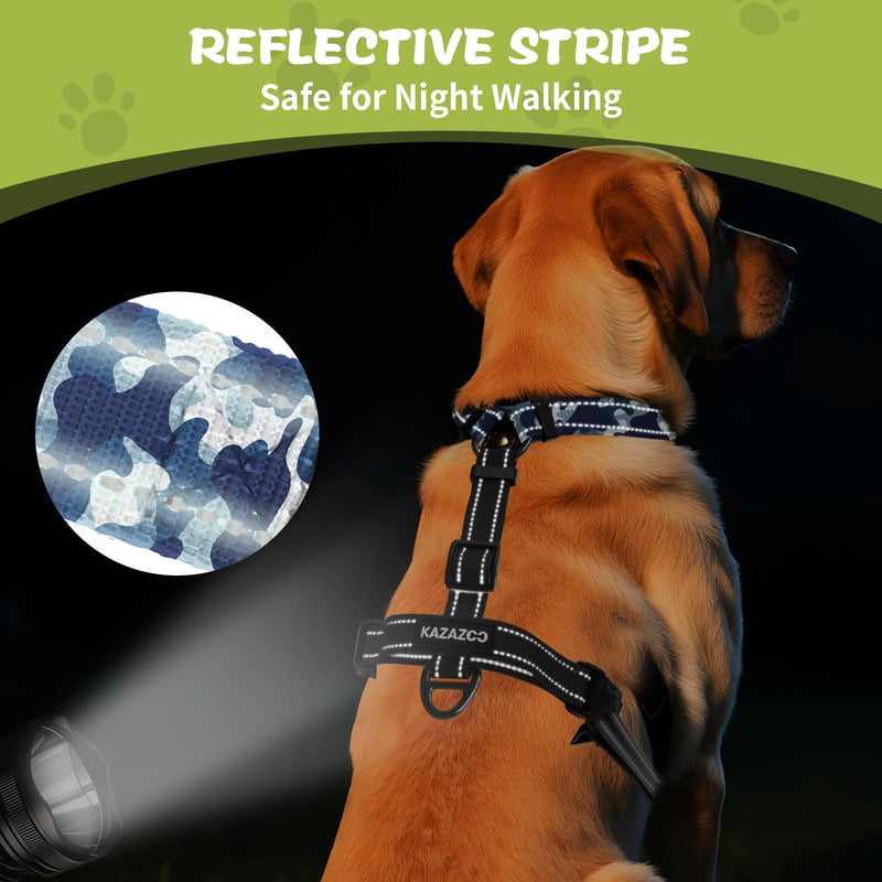 No-Pull Harness,Y-Shaped Design,Buckle-Neck Balance Harness with Reflective Stitching, Ideal for Dog Training and Night Walking, Padded Handle, Durable High-Tensile Nylon-Blue Camo-L Blue Camo L - PawsPlanet Australia