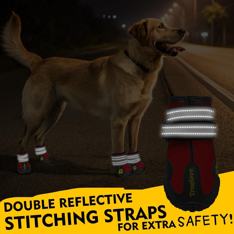 Expawlorer Anti-Slip Dog Shoes - Winter Booties with Reflective Strap, Waterproof Rain Boots for Large Dogs, Paw Protectors for Cold/Hot Pavement, Snow Shoes for Outdoor Red Size 6: 2.8"x2.56" (L*W) (Pack of 4) - PawsPlanet Australia