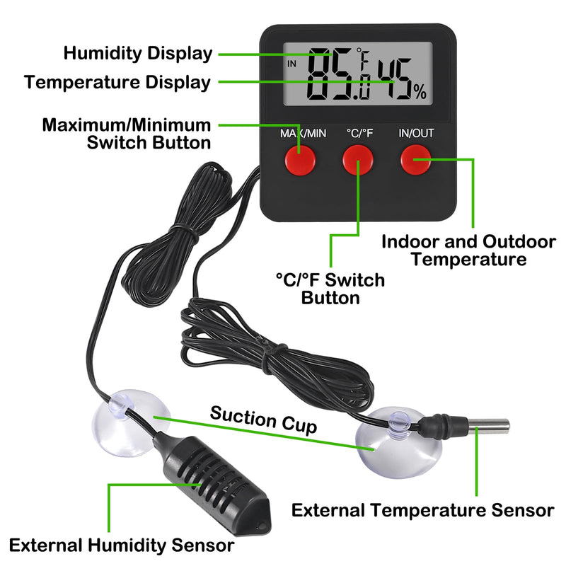 3PCS Digital Reptile Thermometer and Humidity Gauge Remote Probes Reptile Terrarium Thermometer Hygrometer Indoor Outdoor Temperature and Hygrometer Gauge - PawsPlanet Australia
