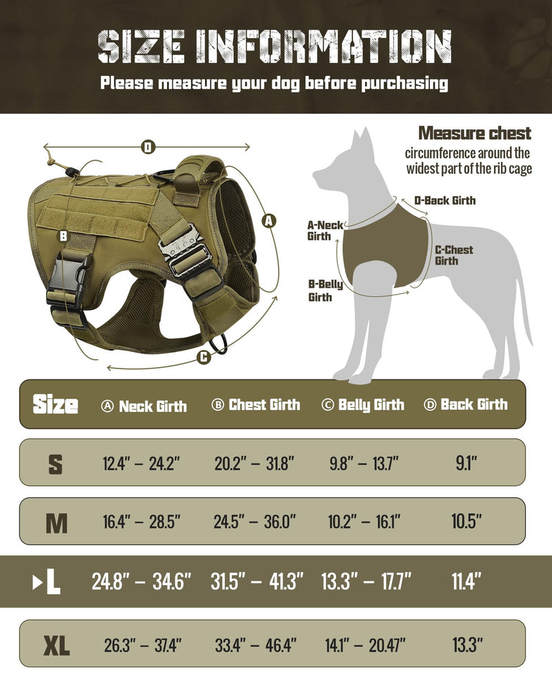 Tactical Dog Harness for Large Dogs Heavy Duty with Handle No-Pull Service Vest Breed Adjustable Military Walking Training Hunting Brown L - PawsPlanet Australia