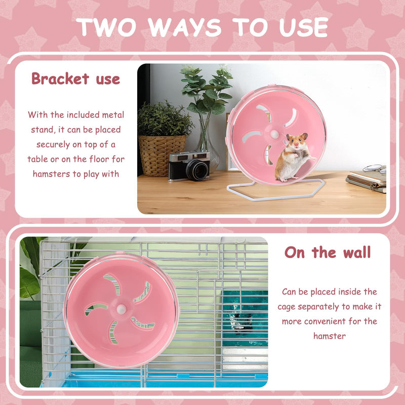 Pink 8.4" Silent Hamster Wheel with Height-Adjustable Stand, Quiet Spinning Hamster Exercise Wheels, Small Animal Chinchilla Running Toys Cage Accessories for Gerbils Mice Rats (Pink) Pink - PawsPlanet Australia