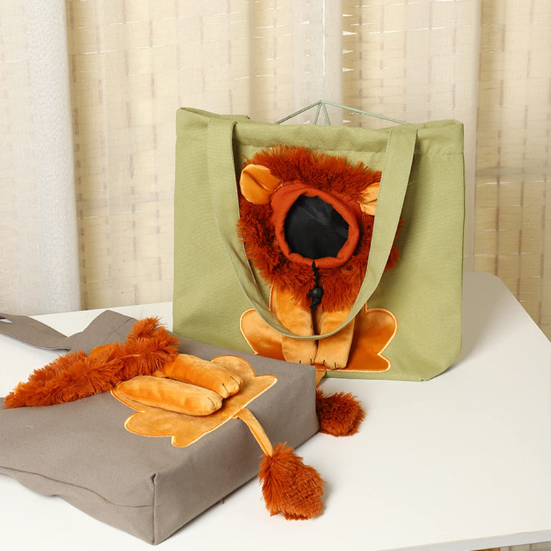 Dog Tote Bag with Zipper Cat Shoulder Carrier Lion-Shaped Pet Canvas Bag for Daily Use Walking Travel (S, Dark Grey) S: 15.75x13.78 Inches - PawsPlanet Australia