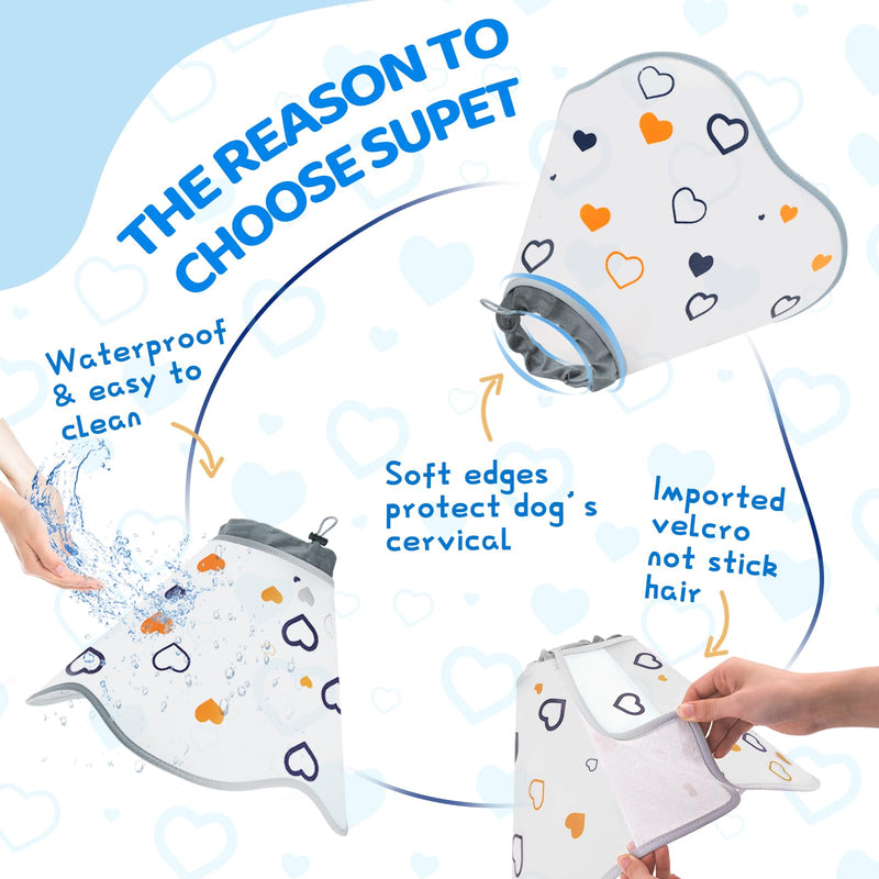 Dog Cone After Surgery - Soft, Comfortable, Adjustable Recovery Collar for Large, Medium, Small Dogs - Stop Licking with Soft Protect Edge (Love, M) Love