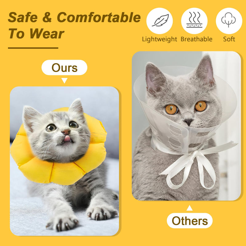 Cat Neck Brace, Adjustable Waterproof Cat Collar, Soft Sunflower Lick Protection Cat, Collar Cats for Small Dog After Surgery Protective Collar (Yellow, M) yellow M(20-30cm)