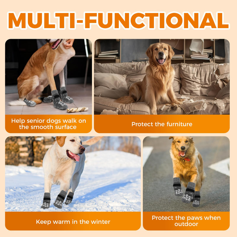 Anti-Slip Dog Socks Prevent Licking Paws,Dog Socks with Grippers for Senior Dogs Walk on Hardwood Floor,Dog Grippers with Strong Traction,Dog Essentials,Grey 2 Pairs,M M - PawsPlanet Australia