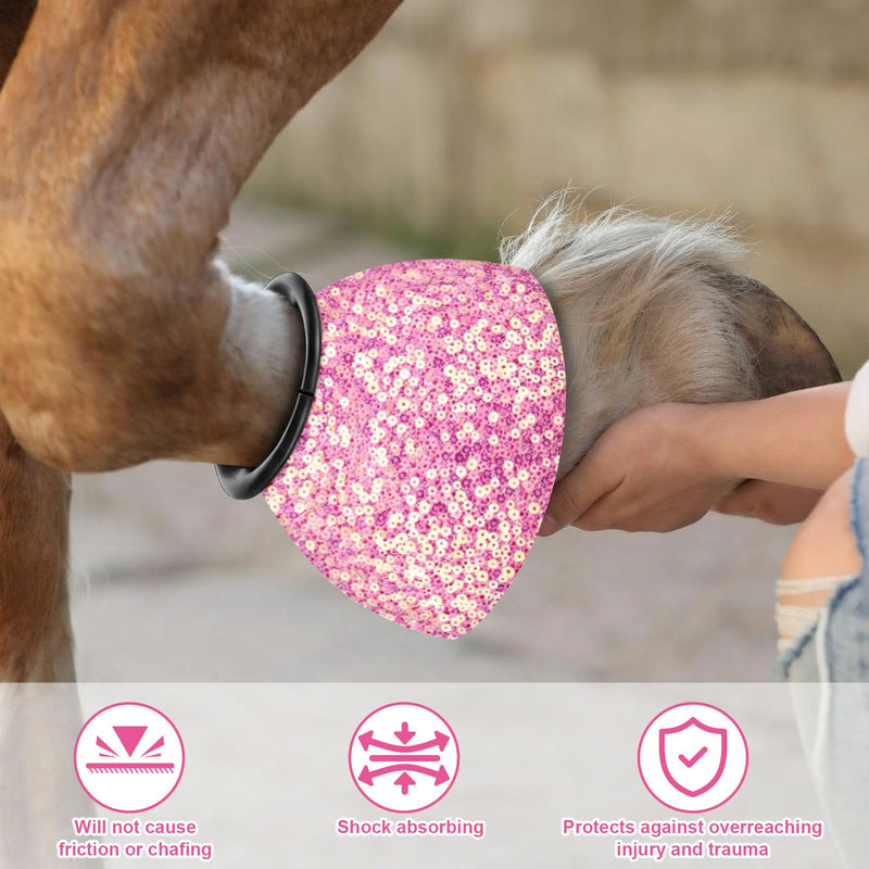 1 Pair Pink Sparkle Women's Horse Bell Boots Rubber Equine Bell Boots Protect Against Hoof Frictionless Design for Female Equine Hoof Care Quick Wrap Shield Horse Racing Festival