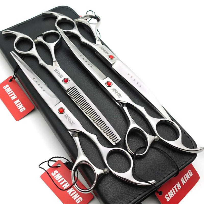 7.0 inches Professional Dog Grooming Scissors Set Straight & thinning & Curved 4pcs in 1 Set (Silver)