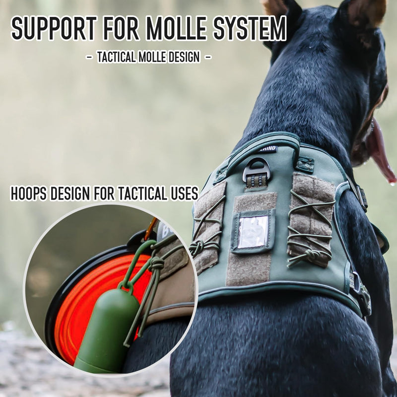 Tactical Dog Harness with Leash for Medium Large Dogs, Dog Car Leash Seat Belt with 5.5Ft No Pull Shock Absorbing, Leash Set with ID Card (Green, M) Green - Set - PawsPlanet Australia