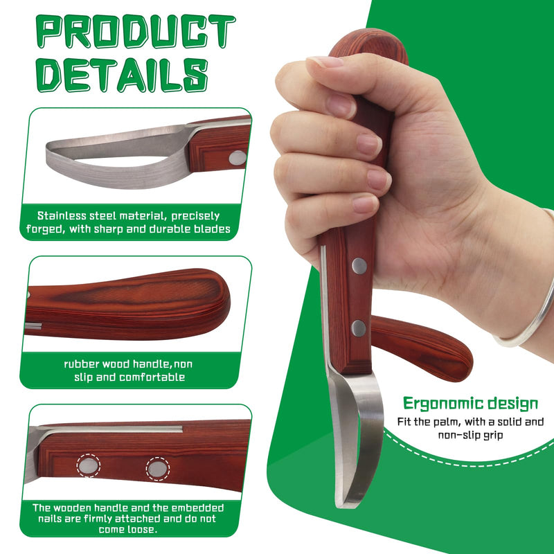 Hoof Knife with Sharpener Double-Ended Farrier Hoof Trimmer with Wooden Handle for Horses, Cows & Farm Livestock