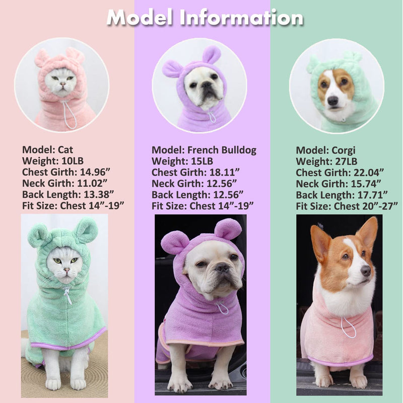 Dog Bathrobe Towel, Cat Bathrobe Microfiber Fast Drying Absorbent Hooded Bath Towel for Puppy Small Medium Large Dog Cat(Green,L) L:For 60-93lbs dogs Green - PawsPlanet Australia
