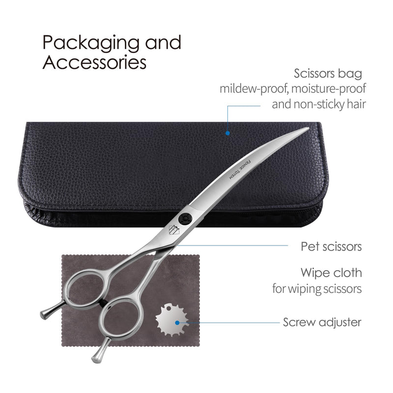 Dog Grooming Scissors: 7.0" Left Handed Pet Shears Made Of Advanced Stainless Steel Alloy for Trimming Dogs Cats and Other Pets Face and Paws Curved 7.0" - PawsPlanet Australia