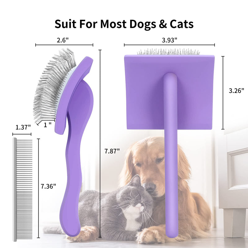 Slicker Brush for Dogs, Long Pin Dog Grooming Brush for Goldendoodles, Poodles, Doodles & More, Includes Bonus Pet Comb, Perfect for De-Shedding, Dematting & Reducing Tangles. Large, Purple - PawsPlanet Australia