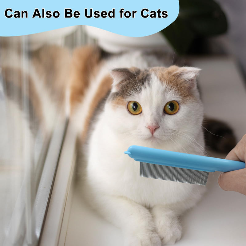 Cute Plastic Dog Comb with Stainless Steel Bristles and Furry Ears Design - Pet Grooming Tool for Removing Dirt and Tangles （Blue） Blue - PawsPlanet Australia