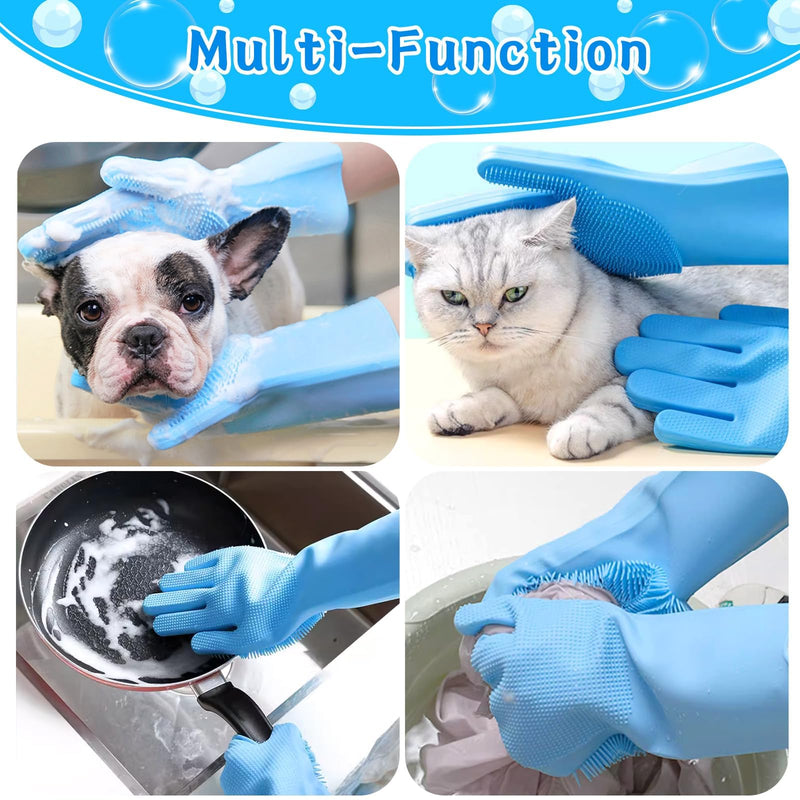 Dog Bath Gloves with 4Pack Dog Toothbrush, Dog Grooming Kit, Dog Finger Toothbrush for Small Breed, Medium Large Dogs, Silicone Dog washing Gloves with High-Density Teeth, Pet Grooming Gloves Blue - PawsPlanet Australia