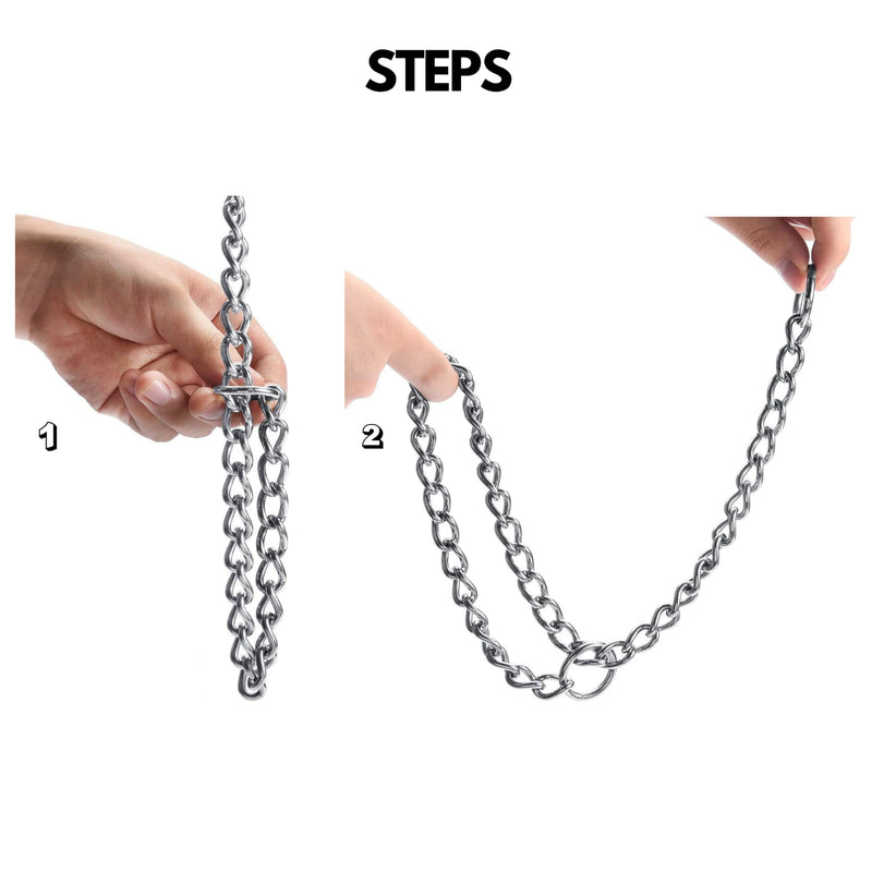 (Made in USA) Stainless Steel Dog Chain Collar – Chew Proof Slip and Martingale Chain for Dogs – Anti Winding, Heavy Duty Dog Chain Collar - Made in USA with Smooth Chrome Finish (EX -26") "EX" - Suitable for Dog's Neck Max of 26''