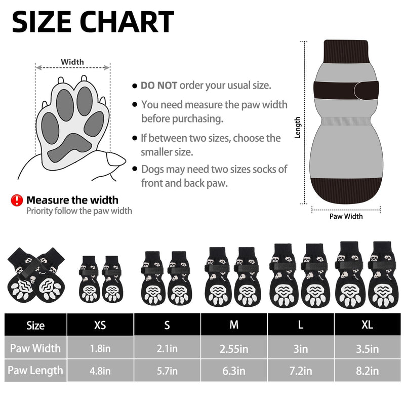 PUPTECK Anti Slip Dog Socks 2 Pairs with Double Grippers for Hardwood Floors, Shoes for Hot/Cold Pavement, Boots & Paws Protectors to Prevent Licking, Traction Booties for Senior Smll Large Dogs X-Large(2 Pair) Black(Skull) - PawsPlanet Australia