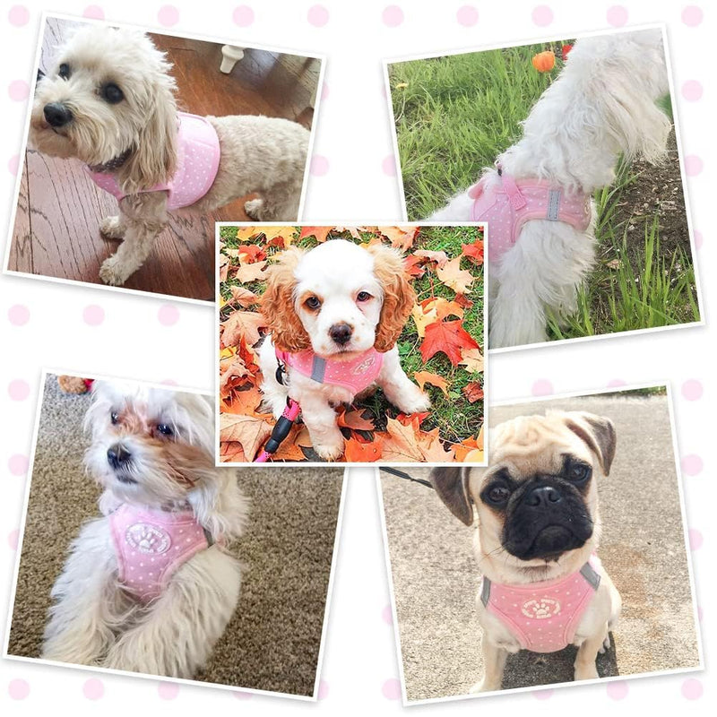 BINGPET Dog Vest Harness for Puppy and Cat, No Pull Adjustable Reflective Step-in Puppy Harness Cute Pink Polka Dot Soft for Small and Medium Dogs - PawsPlanet Australia