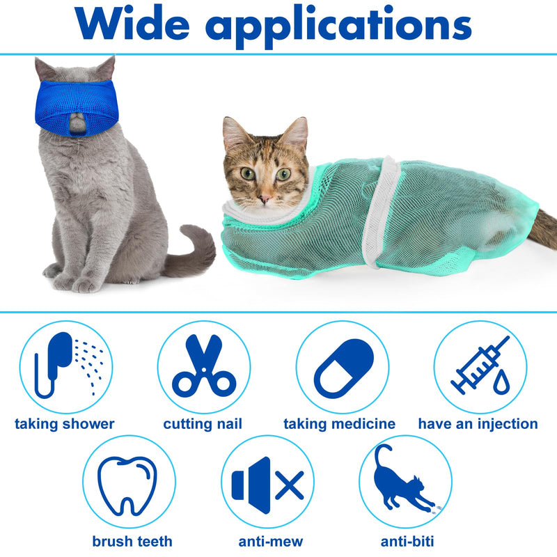 10 Pcs Cat Bathing Bag Set Pet Mesh Shower Bag Anti Bite and Scratch Pet Grooming for Washing Brush, Cat Muzzle, Nail Clipper, Nail File, Tick Tool (Blue and Gray) Blue and Gray - PawsPlanet Australia