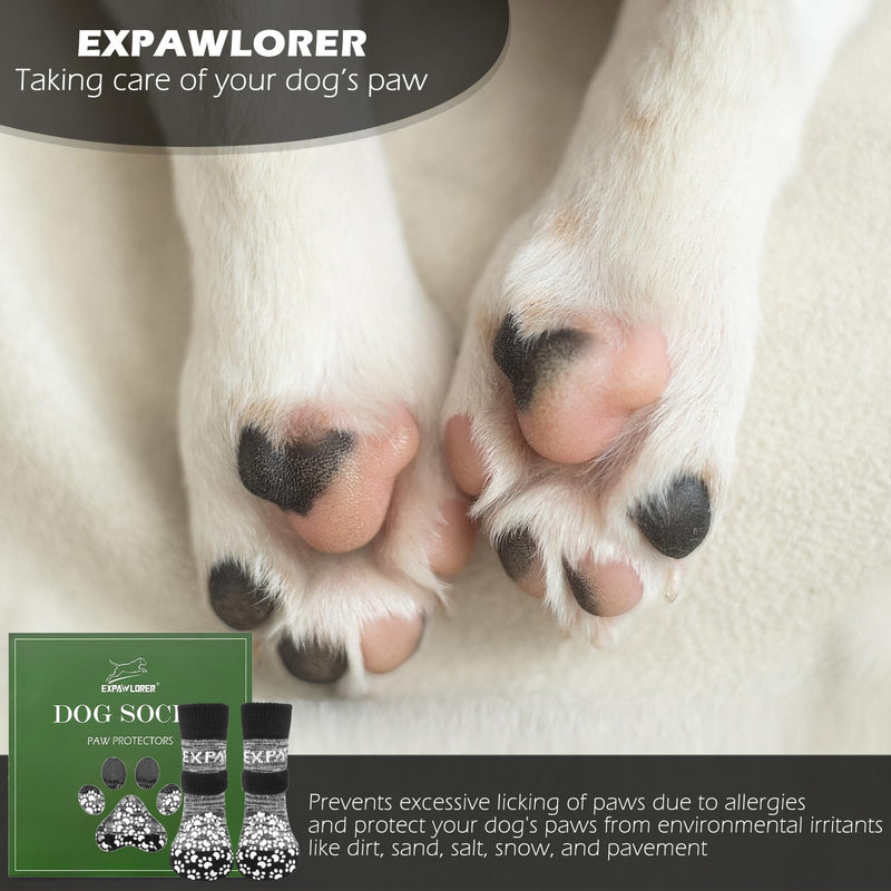 EXPAWLORER 6Pcs Anti-Slip Dog Socks to Prevent Licking Paws,Dog Shoes for Hot Pavement,Dog Booties Traction Control on Hardwood Floor,Boots & Paw Protectors, for Puppy Small Medium Large Senior Dogs X-large (6 Count) Grey - PawsPlanet Australia