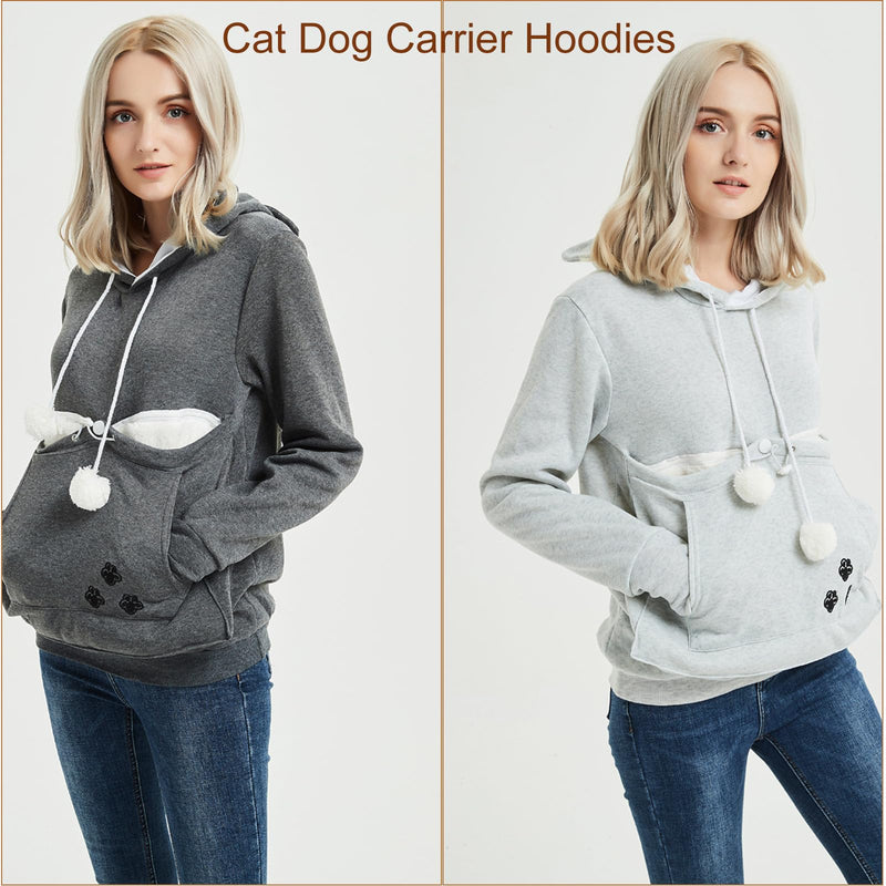 FENBEN Womens Pet Carrier Shirts Kitten Puppy Holder Animal Pouch Hood Sweatshirt Pouch Hoodie Dark Grey X-Large - PawsPlanet Australia