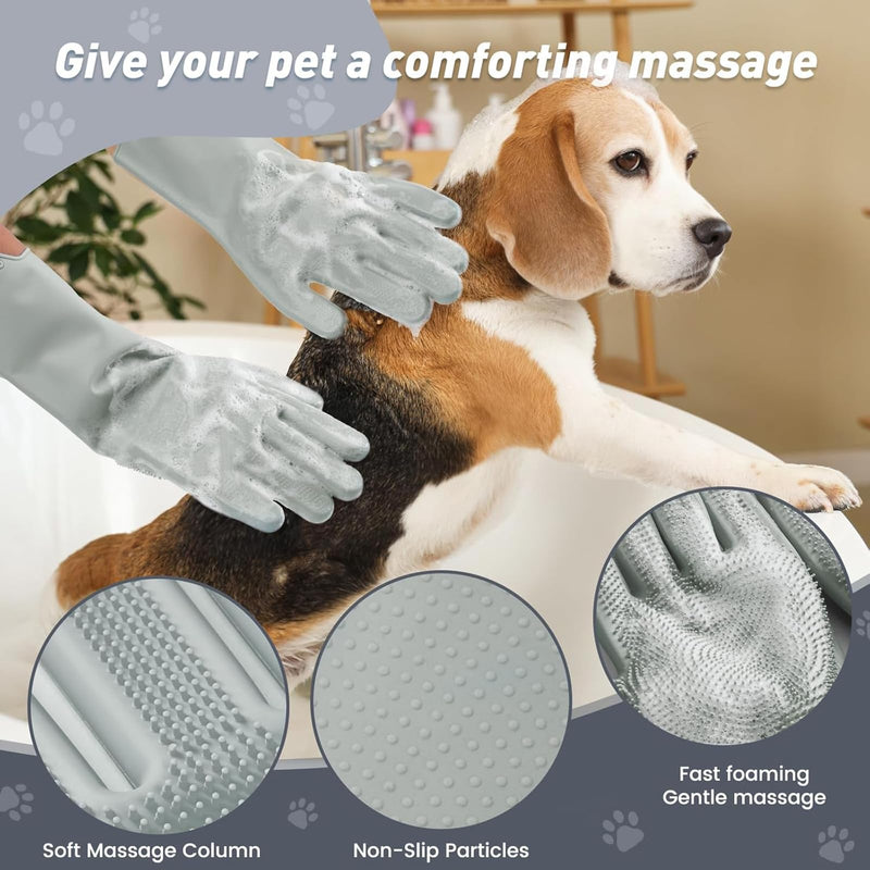 Dog Washing Kit, 4-in-1 Pet Bathing Set with Drying Towel, Washing Gloves, Metal Comb, Massage Brush – Bath Grooming Kit for Pets, Ideal Grooming Supplies for Dogs and Cats (4-Grey) 4-Grey