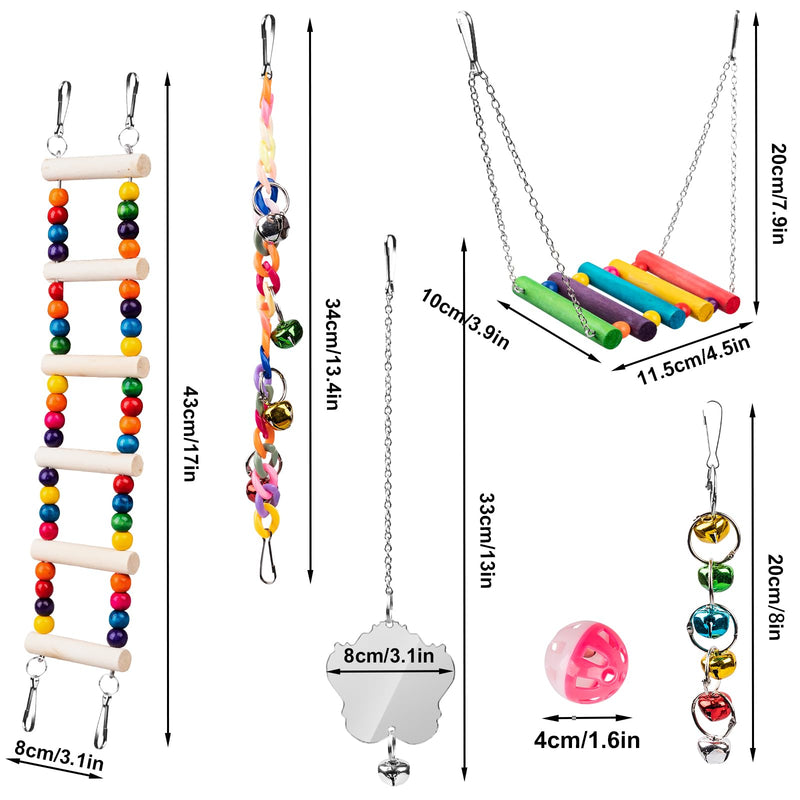 Bird Toys for Parakeets 7Pcs, Wood Parrots Toys Budgie Toys for Bird Cage Accessories, Bird Perch Swings for Small Birds Toys, Conure Cockatiel Toys, Bird Ladder Swing for Parakeets Climbing 18'' - PawsPlanet Australia