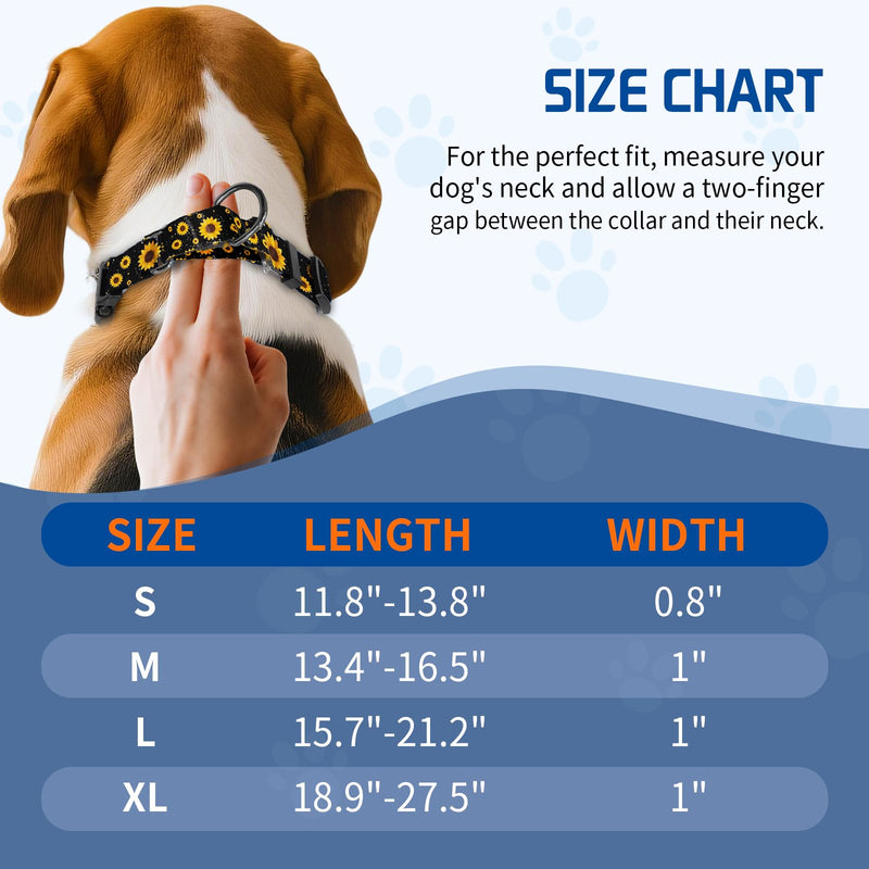 Martingale Collar for Dogs with Quick Release Buckle Adjustable Soft Durable Dog Collar for Small Medium Large No Pull Training Dog Collars-Black Sunflower M Black Sunflower M:1" Wide for 13.4"-16.5" Neck - PawsPlanet Australia