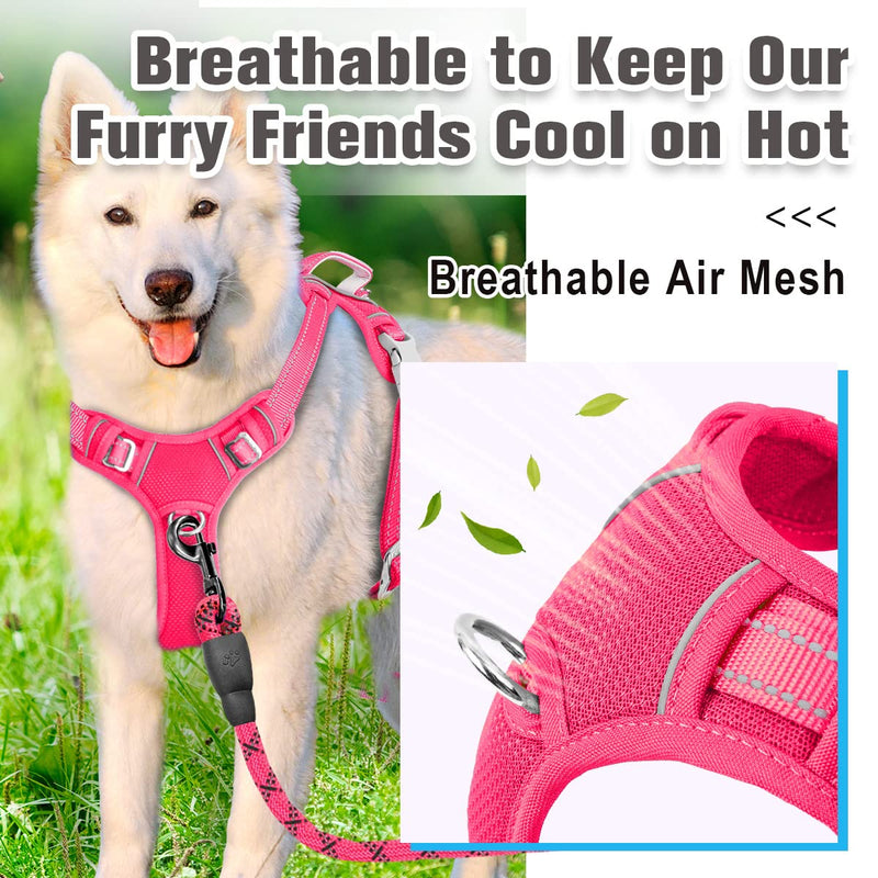 BARKBAY No Pull Dog Harness Front Clip Heavy Duty Reflective Easy Control Handle for Large Dog Walking with ID tag Pocket Large(Chest:27-32") Pink - PawsPlanet Australia