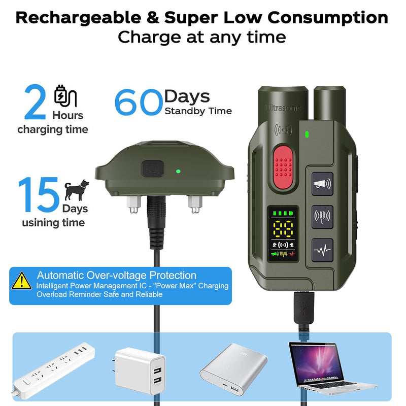 Dog Shock Collar with Remote – 3300ft Range, Waterproof & Rechargeable, Adjustable Beep, Shock, Vibration & Ultrasonic Modes, Dog Training Collar for Obedience & Behavior Control Army Green - PawsPlanet Australia