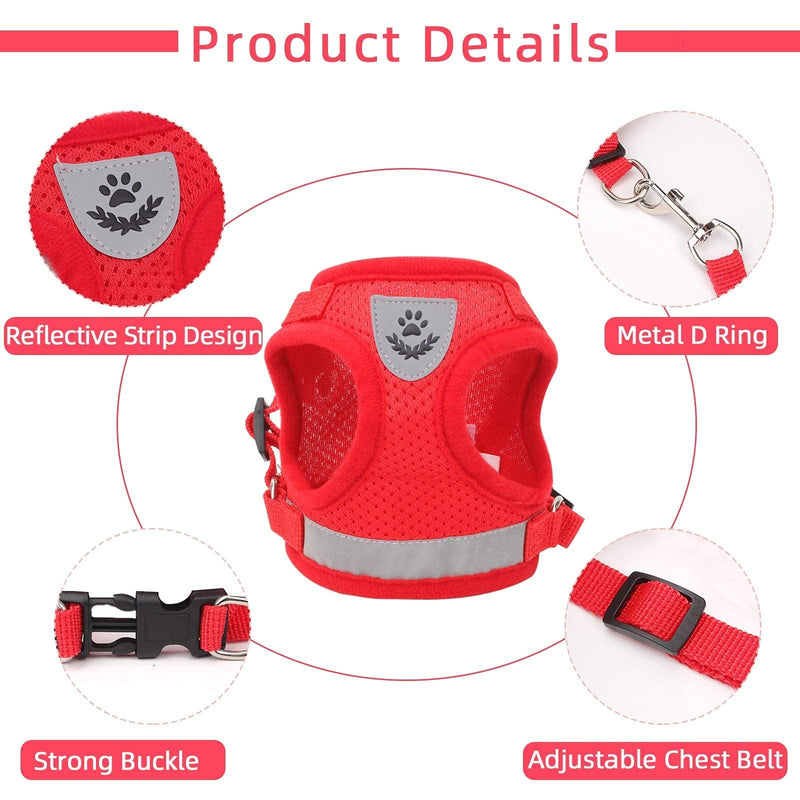 Cat Vest Harness and Small Dog Vest Harness for Walking, All Weather Mesh Harness, Cat Vest Harness with Reflective Strap, Step in Adjustable Harness for Small Cats (Red, XS) Red X-Small (Chest: 8"-9")