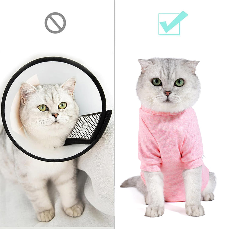 Dotoner Cat Surgery Recovery Suit - Long Sleeve Bodysuit Kitten Recovery Medical Vest with E-Collar Alternative Anxiety Vest