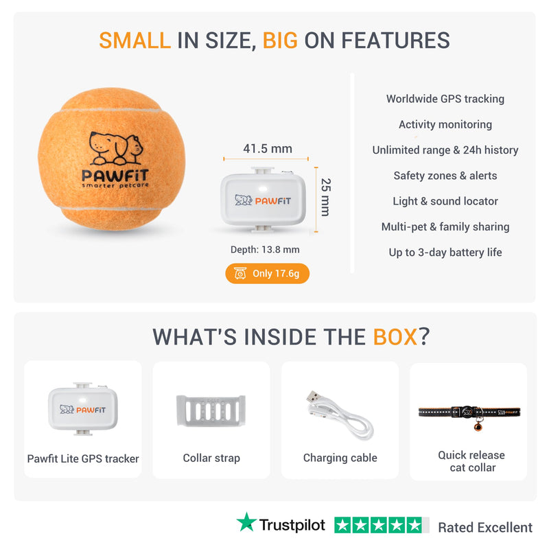 Lite for Cats 4g GPS Tracker | Real Time Tracking | Activity Monitoring |Location History | Unlimited Range | Safety Collar Included | Simply White - PawsPlanet Australia
