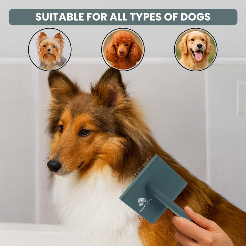 Self- Cleaning Slicker Brush for Dogs Suitable for Short & Long Haired Dogs and Effective Deshedding for Pet Grooming, Undercoat Removal, Tangle-Free Fur (Green Brush + Comb) Large - PawsPlanet Australia