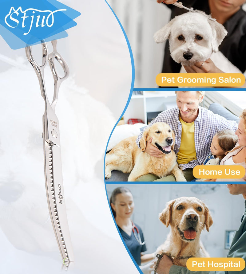 Professional Dog Grooming Scissors, Japanese 440C Stainless Steel, 62 HRC Hardness (Curved Chunker, 7.5'') - PawsPlanet Australia