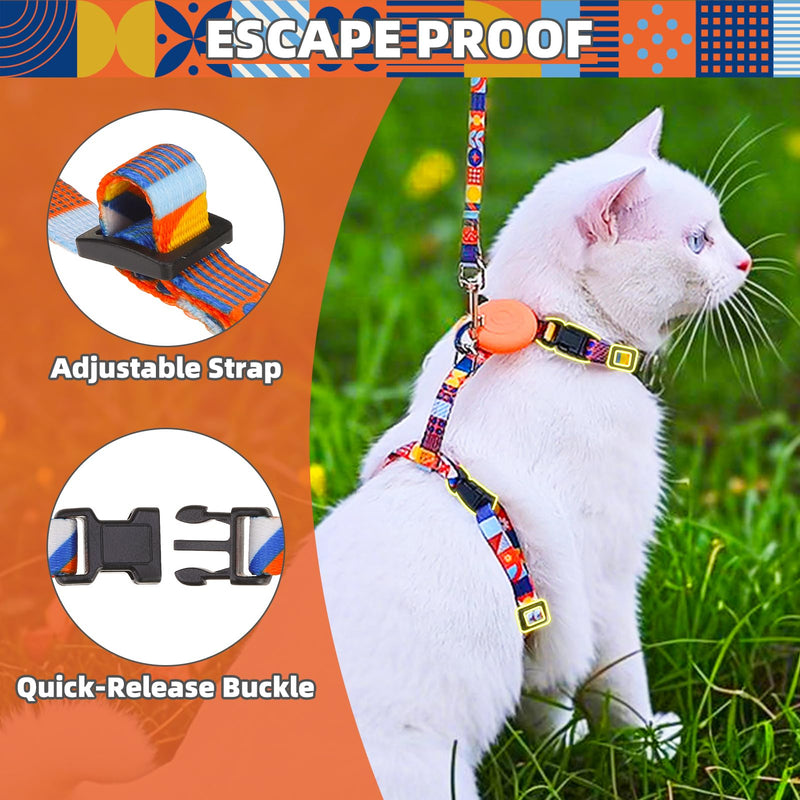 PUPTECK Adjustable Cat Harness and Leash Set Escape Proof Kitten Strap Collar for Walking Travel, Geometry Pattern - PawsPlanet Australia