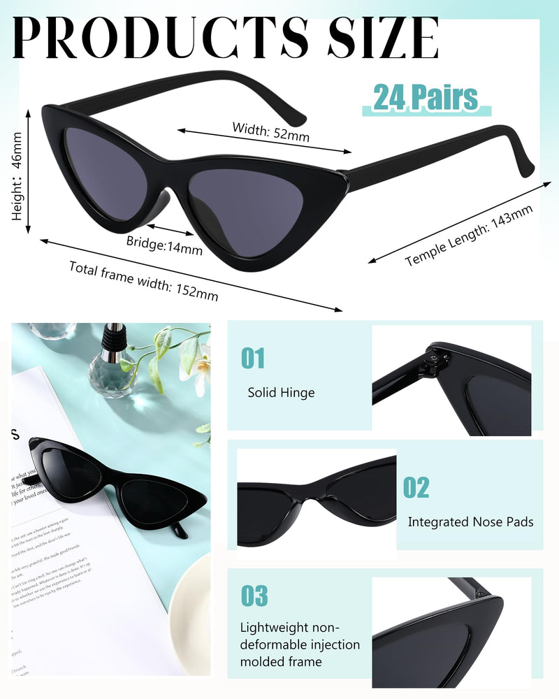 Kanayu 24 Pairs Retro Cat Eye Sunglasses for Women bulk Vintage Trendy Goggles Party Plastic Frame Sunglasses for men Black - PawsPlanet Australia