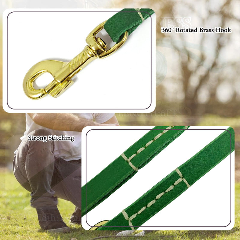 LWBMG Leather Dog Leash for Small Dogs 6ft, Heavy Duty Pet Lead, Soft Genuine Leather Leash for Small Medium Dogs（1/2" X 6', Green） 6ft x 1/2'' - PawsPlanet Australia