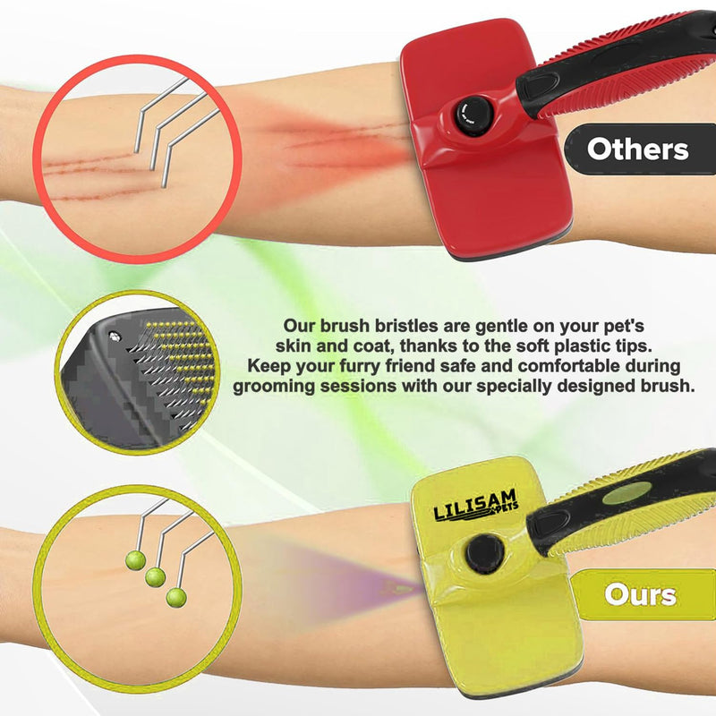Pet Self Cleaning Slicker Brush and Grooming Comb - Gently Removes Loose Hair, Tangles, and Dirt - Skin Friendly Deshedding Grooming Tool for Hair Dogs & Cats - Pet Supplies Accessories (Yellow) Yellow - PawsPlanet Australia