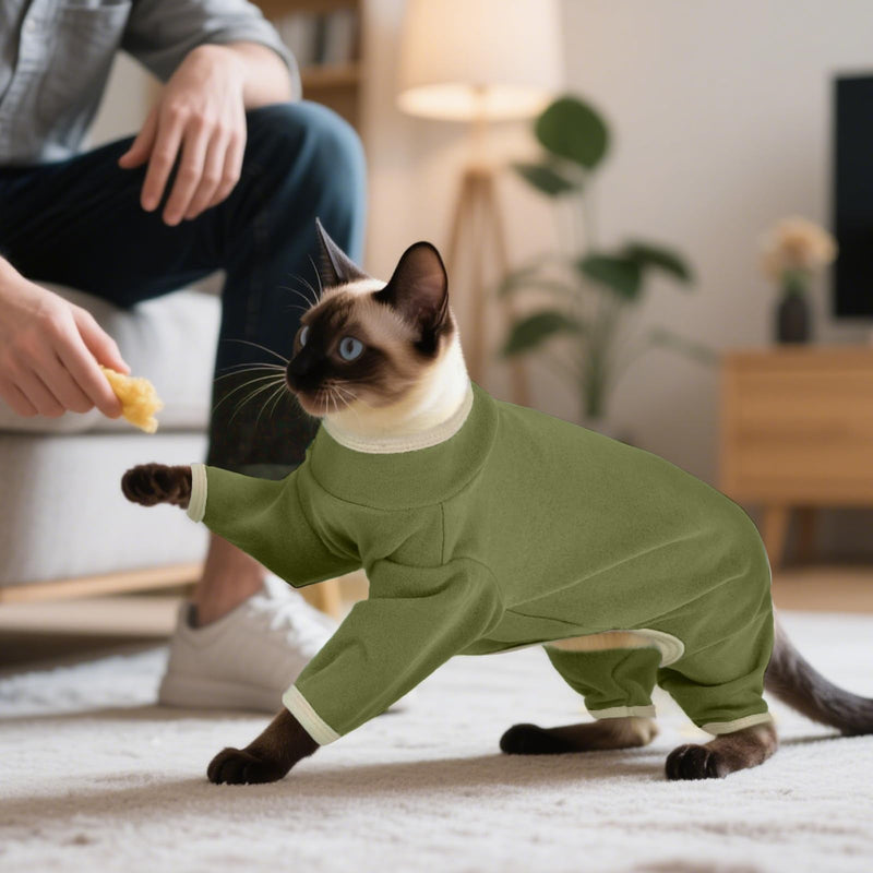 DENTRUN Cat Clothes for Hair Control with Hair Sticky Fabric - Soft Recovery Suit & Breathable Lint-Resistant Cat Sweater for Cats Only, Kitten Onesie Pajamas, XL, Army Green X-Large - PawsPlanet Australia