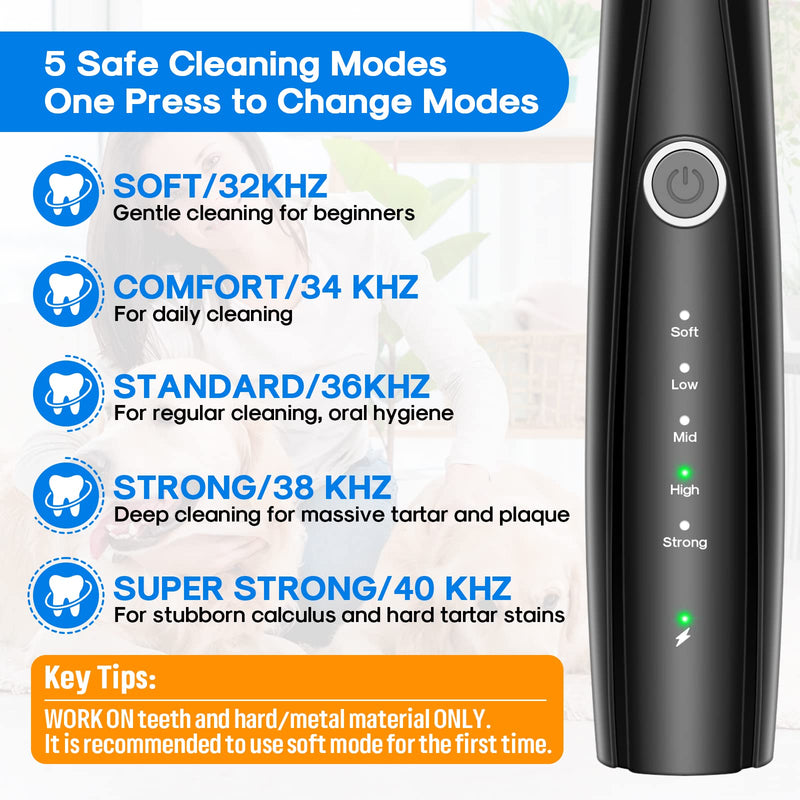 Ultrasonic Dog Teeth Cleaning Kit for Pet Teeth Cleaning, Dog Plaque Remover for Teeth, 5 Modes Dog Tartar Remover for Teeth Care to Remove Stains Calculus, 10 in 1 Pet Cleaner Toothbrush (Black) Black - PawsPlanet Australia