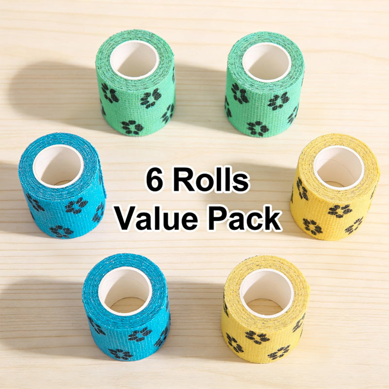 6pcs Vet Wraps, 2" Self Adhesive Bandage Wrapsfor Dogs Bitter Bandage Wrap for Dogs Wound Wrap (2 Inch x 5 Yards Claw)