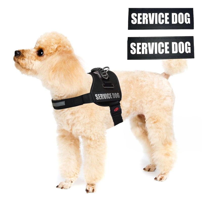 ALBCORP Service Dog Vest Harness – Reflective Service Animal Vest with Handle, No-Pull Adjustable Mesh Padding – XXS–XL – 2 Removable Patches. (Small, Black) S 20''- 27'' Girth - PawsPlanet Australia