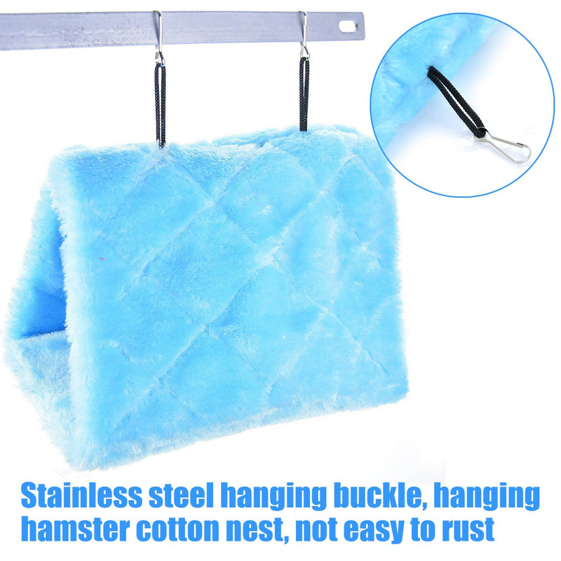 MOACC Winter Warm Bird Nest House Shed Hut Hanging Hammock Finch Cage Plush Fluffy Birds Hut Hideaway for Hamster Parrot Macaw Budgies Eclectus Parakeet Cockatiels Cockatoo Lovebird (M, Blue) M
