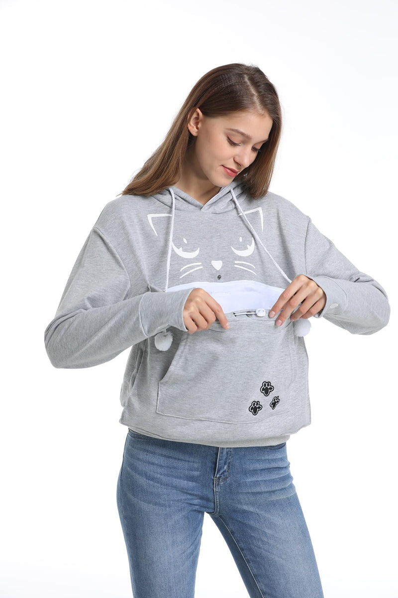 LINYUCHEN Cat Dog Pouch Hoodie Large Pet Pouch Sweatshirt Puppy Kitten Holder Carrier Pullover Top for Women Grey - PawsPlanet Australia