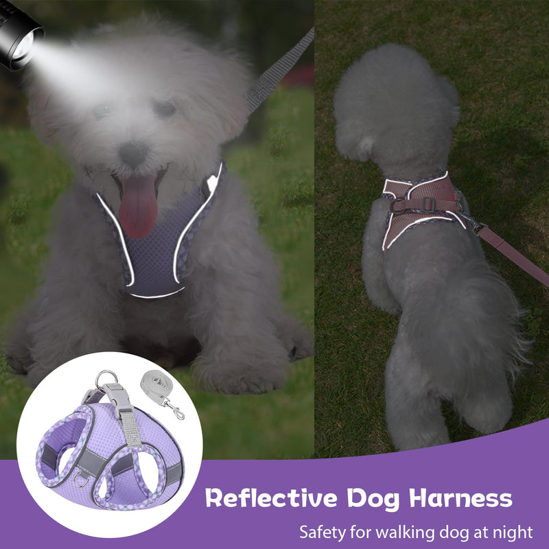 Cute Plaid No Pull Dog Harness for Small Dogs Soft Mesh Small Dog Harness and Leash Set Easy Walk Step in Puppy Harness Vest Pet Cat Chihuahua Yorkie Shih Tzu Dog Harnesses (Purple,XS) XS (Recommend 6-8 lbs) Purple - PawsPlanet Australia