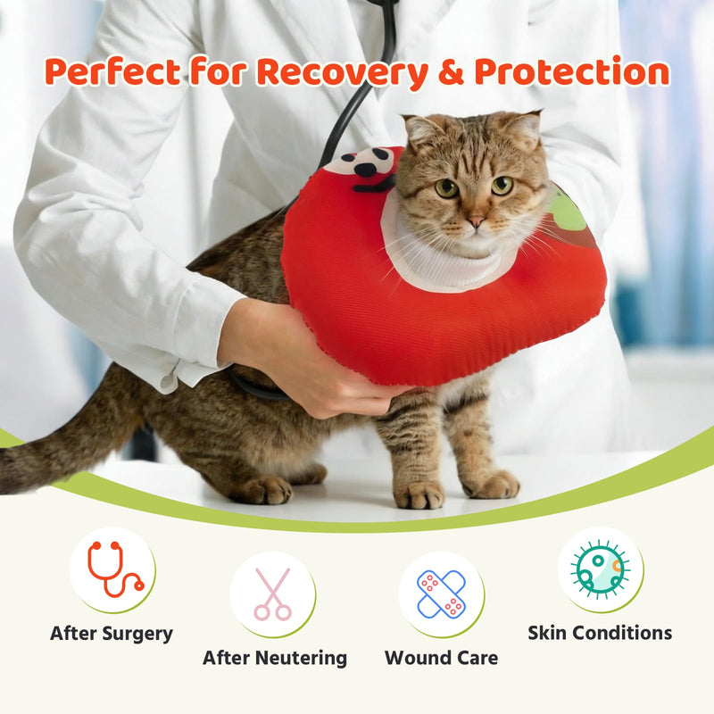 Cat Cone Collar Soft, Lightweight Cat Doughnut Collar after Surgery, Neck Wound Protection, Cute Apple-Shaped Cones to Stop Scratching, Waterproof Kitten Neck Brace to Anti-Licking, Red M Apple Red