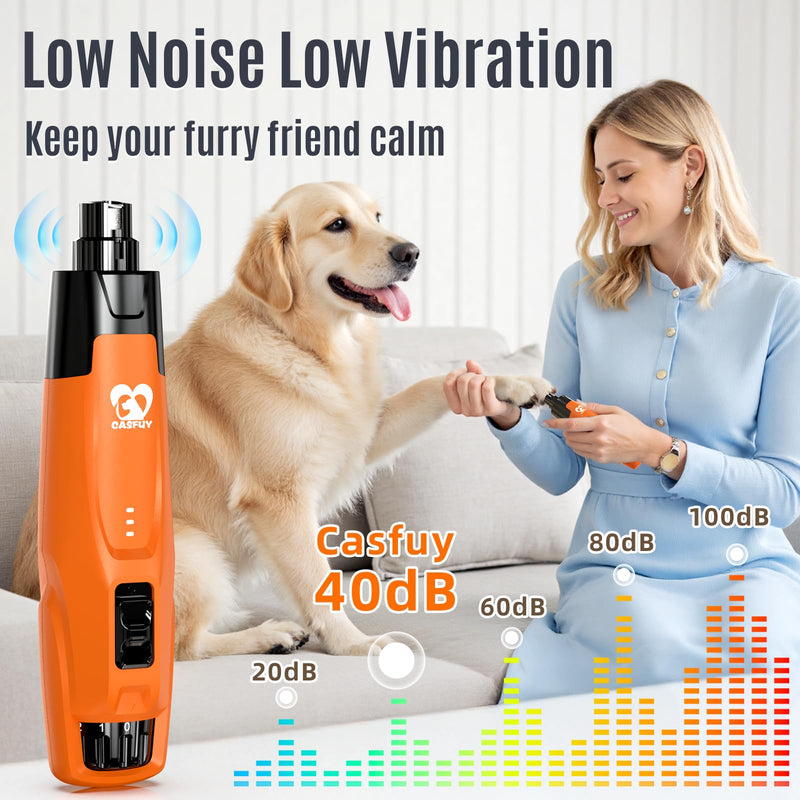 Casfuy New 6-Speed Dog Nail Grinder - 50% More Power Dog Nail Trimmers with 2 LED Lights Quiet 7h Running Time Electric Pet Nail Grinder File Toenail Grinder for Large Medium Small Dogs & Cats (OR) Orange - PawsPlanet Australia