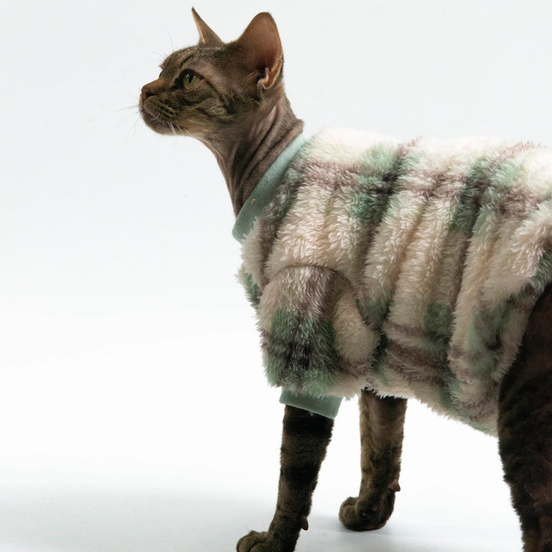 Cat Double-Sided Fleece Clothes, Soft Warm Winter Jumpsuit Sweater Shirt Clothing for Hairless Sphynx, Devon & All Indoor Kittens (Green,S) green S - PawsPlanet Australia